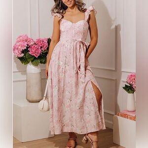 Blu Pepper Floral Pink Ruffle Maxi Dress - Elegant Summer Dress Easter